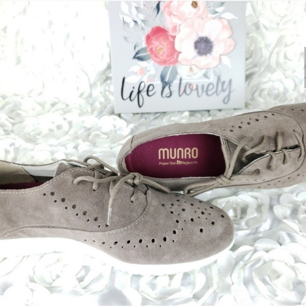 MB Munro Lace-Up Almond Suede Cut Out Oxford Shoes